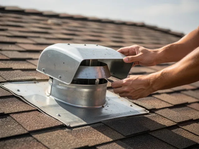 San Fernando Dryer Vent Cleaning certified technician safely cleaning a roof-mounted dryer vent in San Fernando