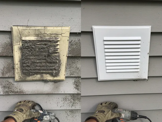San Fernando Dryer Vent Cleaning technician installing high-quality dryer vent cover at a residential property in San Fernando
