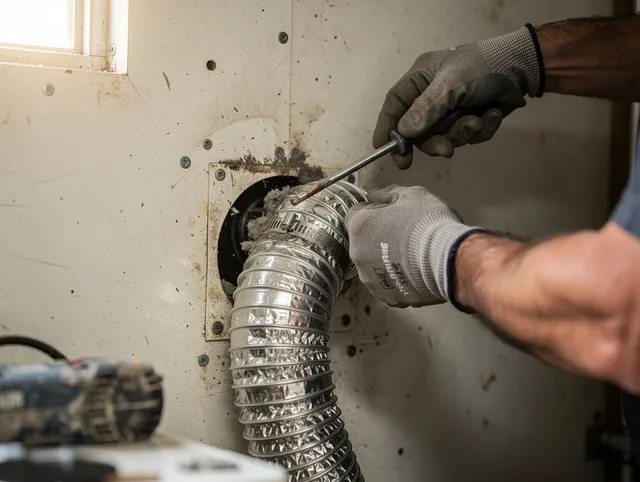 San Fernando Dryer Vent Cleaning technician performing precise dryer vent hose installation in San Fernando
